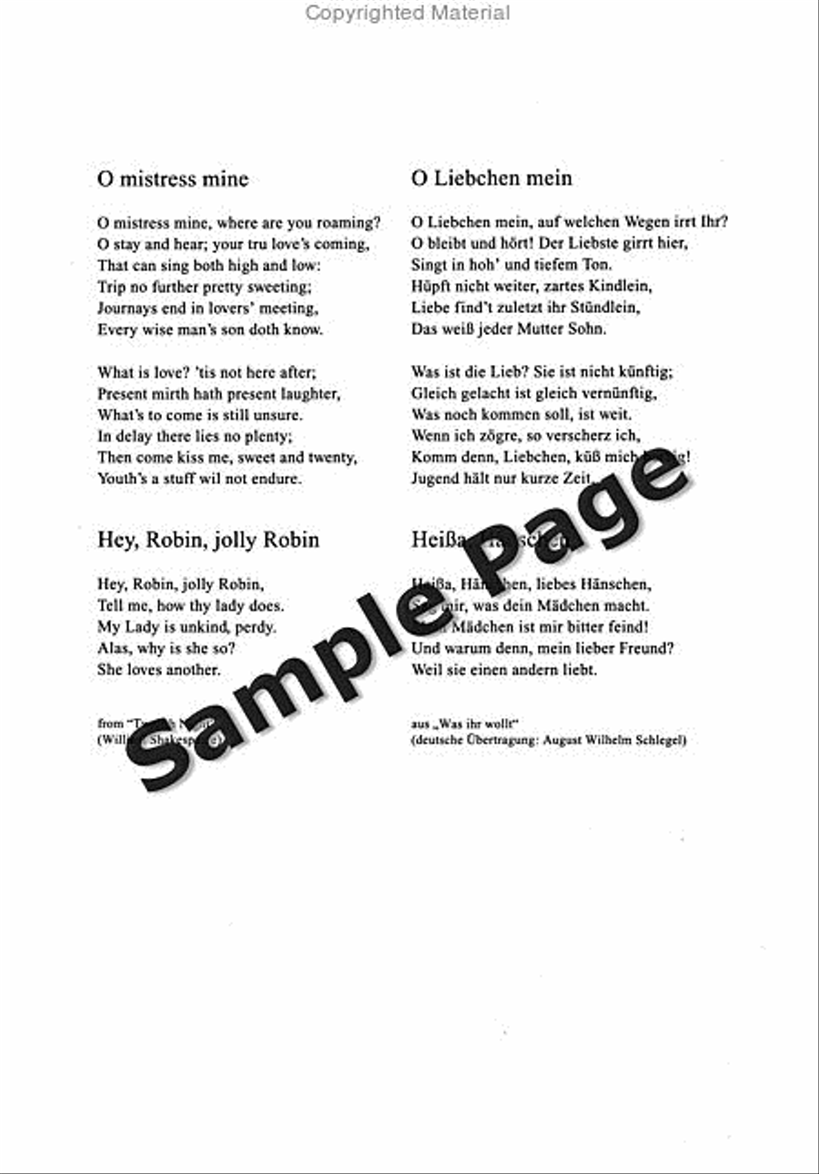 Songs 7 Shakespeare Comedies#1-2 4-Part scores gallery preview page 3