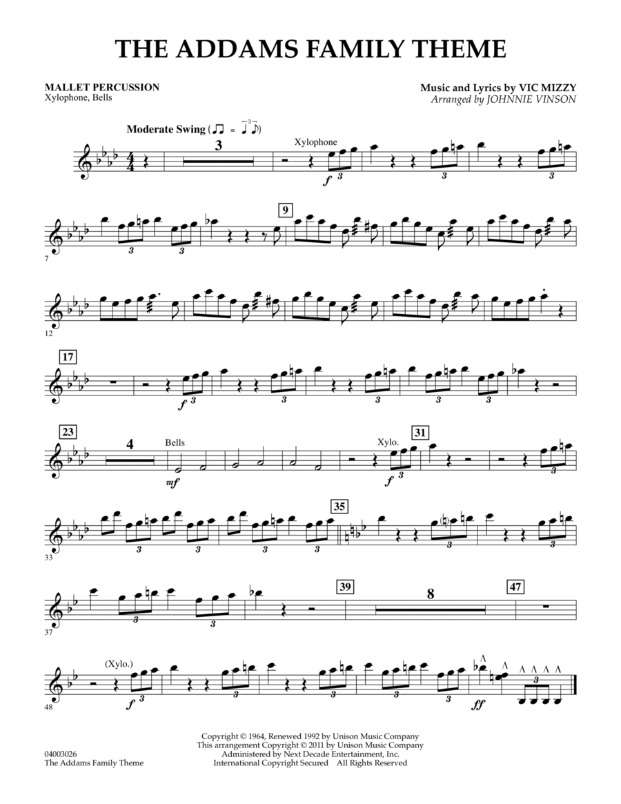 The Addams Family Theme - Mallet Percussion Concert Band scores gallery preview page 1