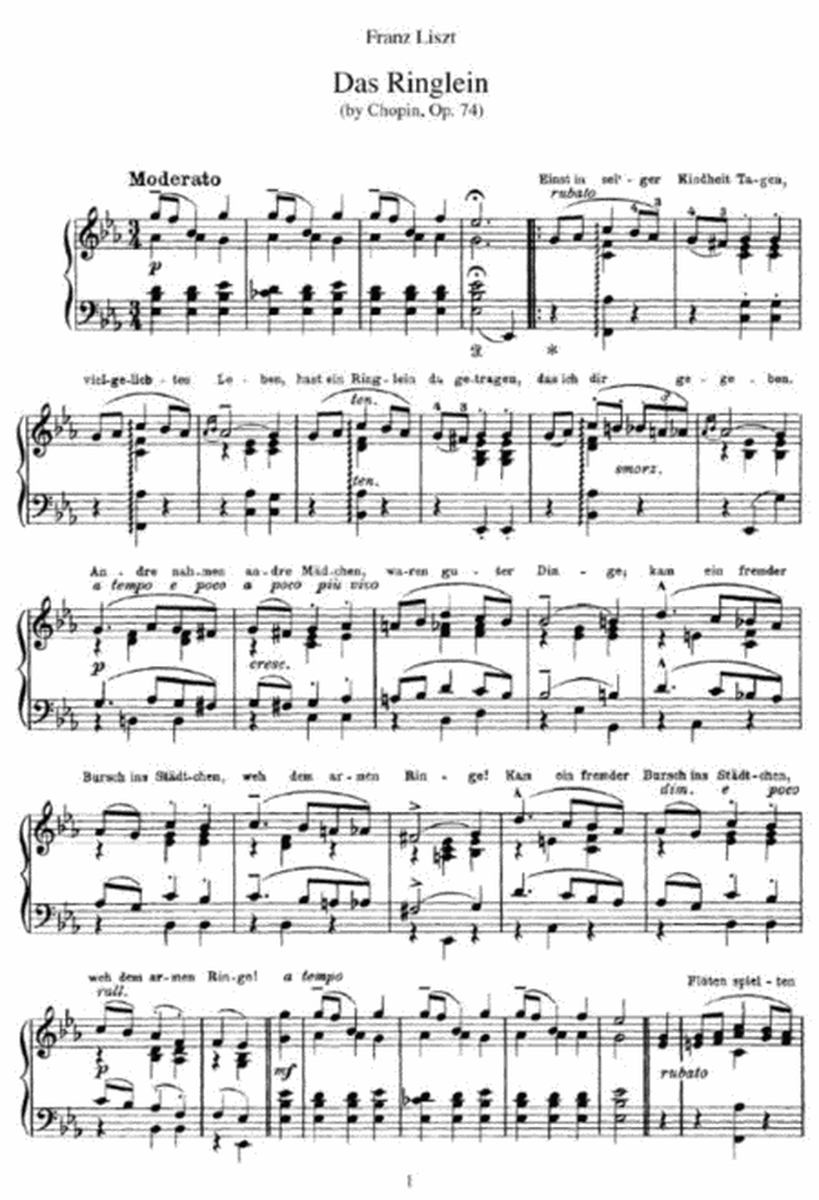 Franz Liszt - Das Ringlein (by Chopin, Op. 74)