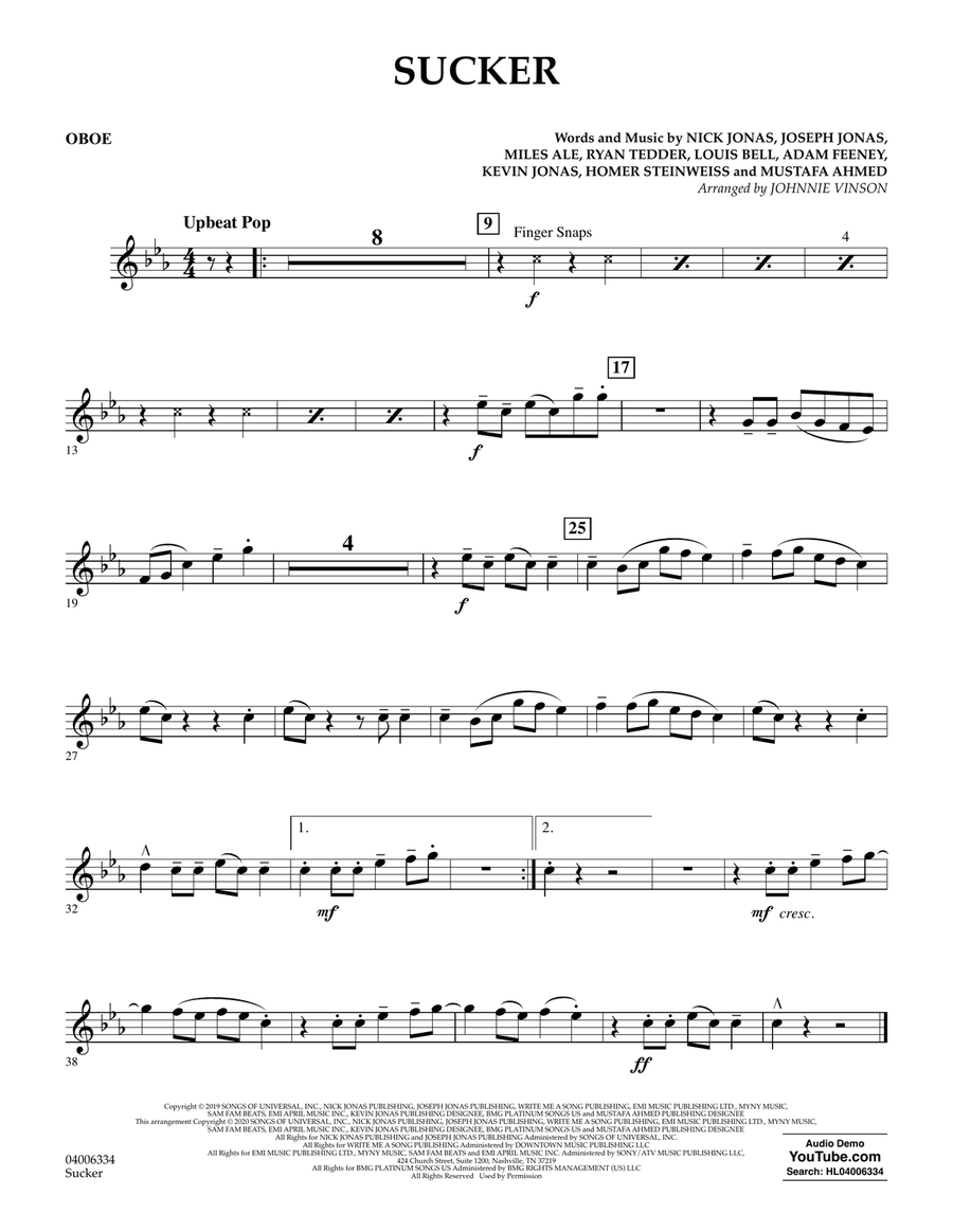 Sucker (arr. Johnnie Vinson) - Oboe Concert Band scores gallery preview page 1