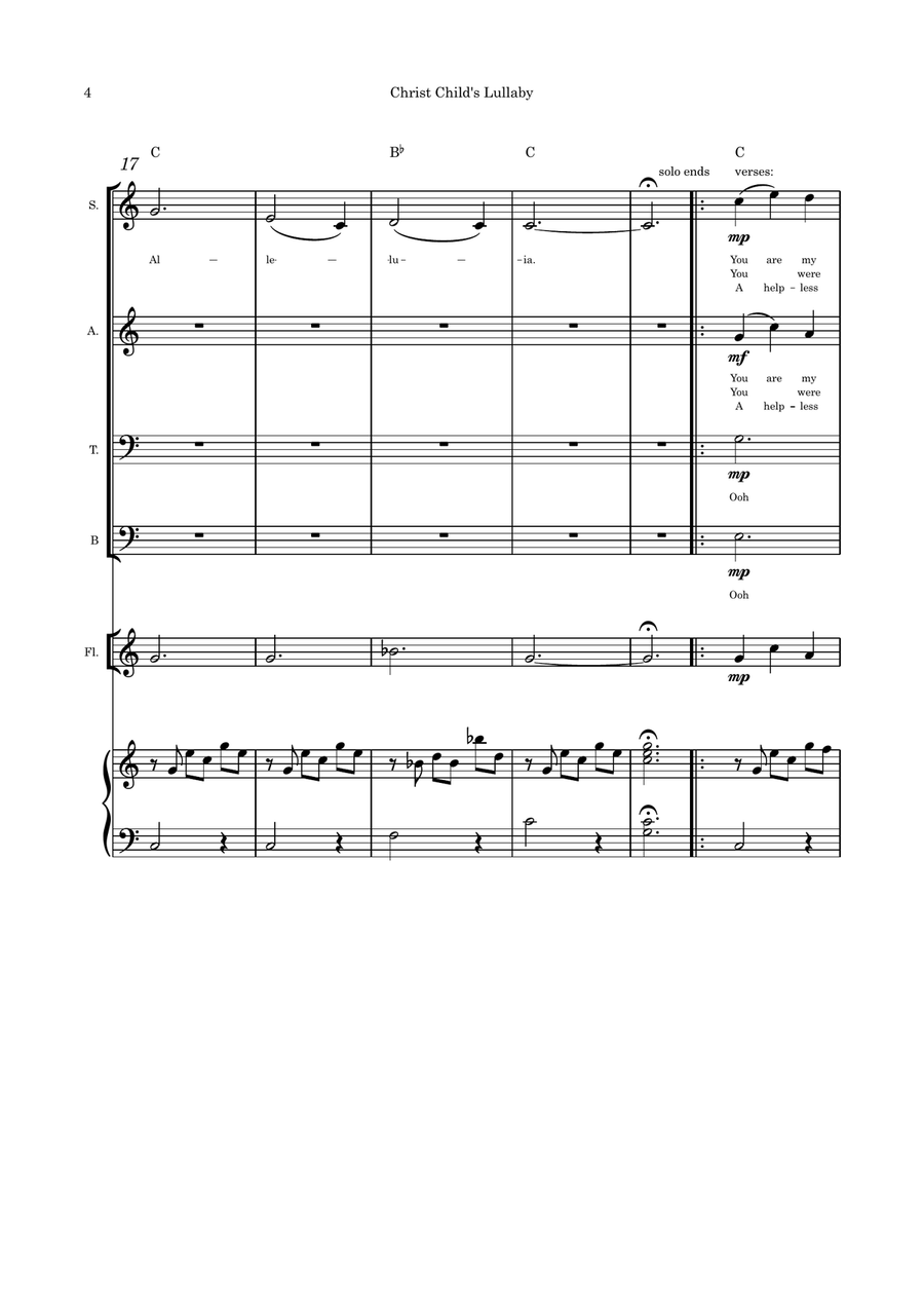 Christ Child's Lullaby (Taladh Chriosda) - SATB, flute, violin or cello and piano with parts pages i 4-Part scores gallery preview page 4
