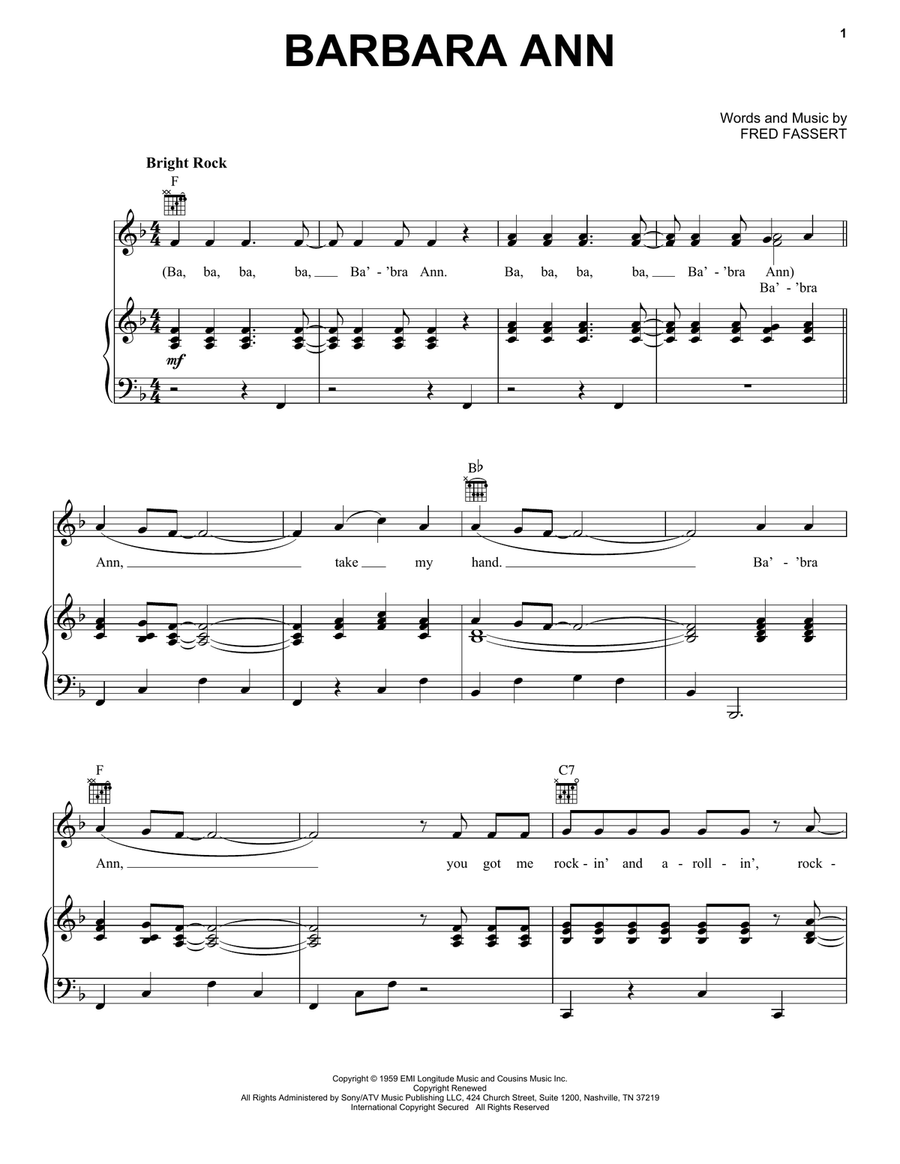 Barbara Ann Piano, Vocal, Guitar scores gallery preview page 1