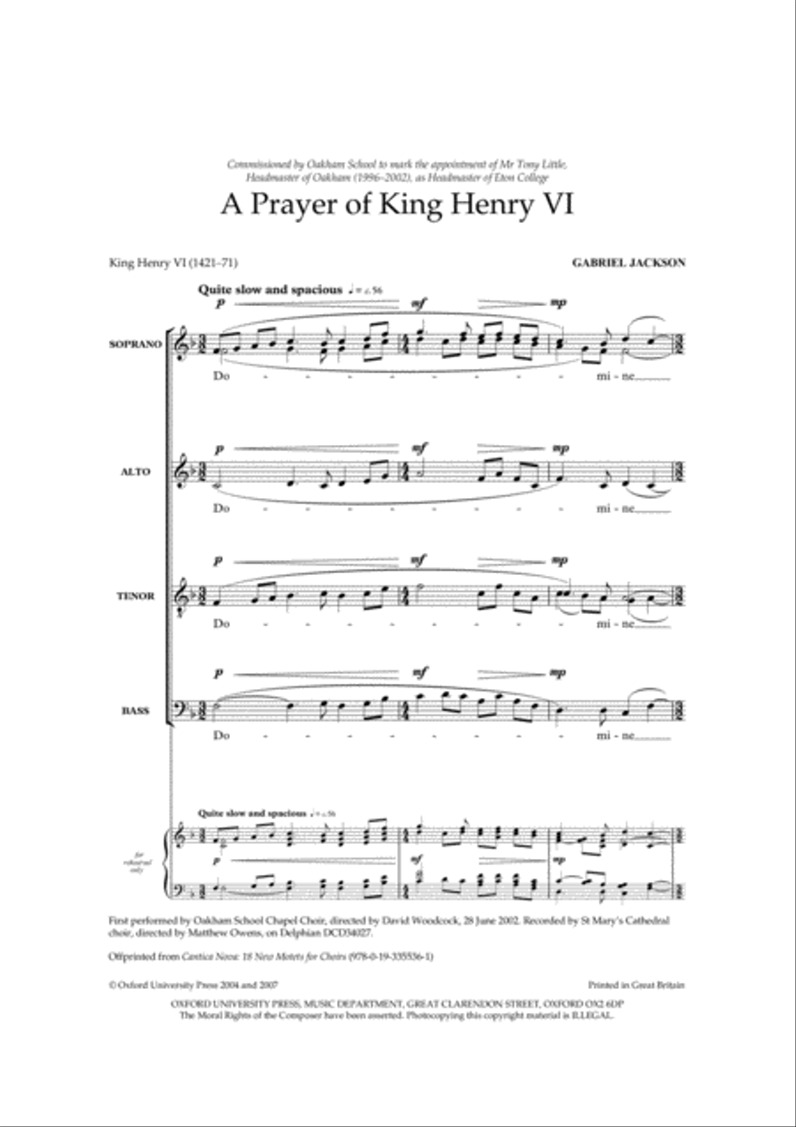 A Prayer of King Henry VI 4-Part scores gallery preview page 2