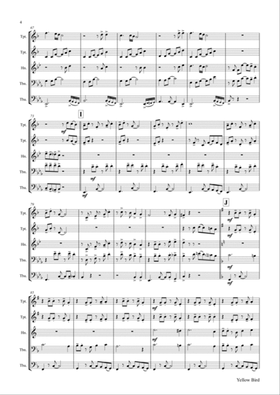 Yellow Bird - Haitian Folk Song - Calypso - Brass Quintet Brass Quintet scores gallery preview page 5