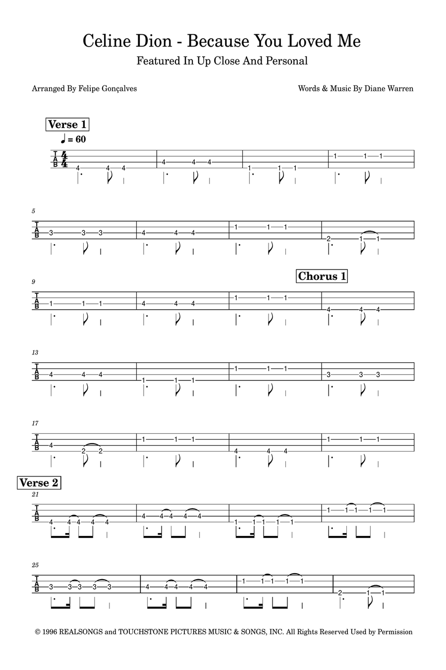 Because You Loved Me Acoustic Guitar scores gallery preview page 1