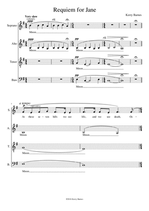'Requiem For Jane' Choral work for Chamber Choir for SATB.