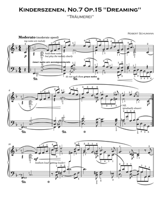 Traumerei by Schumann (Dreaming) Piano Sheet Music with note names, finger numbers & details