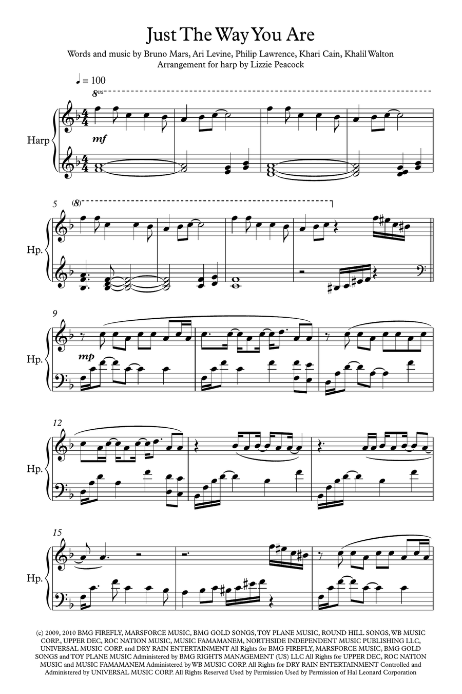 Just The Way You Are Harp scores gallery preview page 1