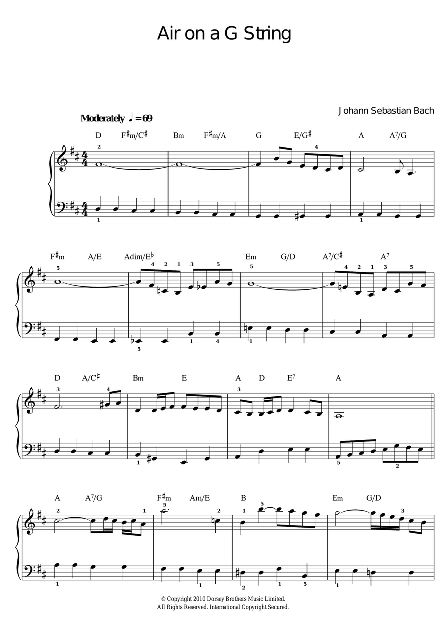 Air On The G String (from Suite No.3 in D Major) Easy Piano scores gallery preview page 1