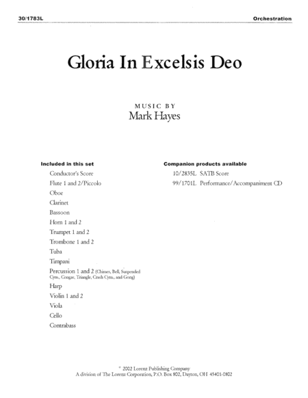 Gloria In Excelsis Deo - Orchestral Score and Parts