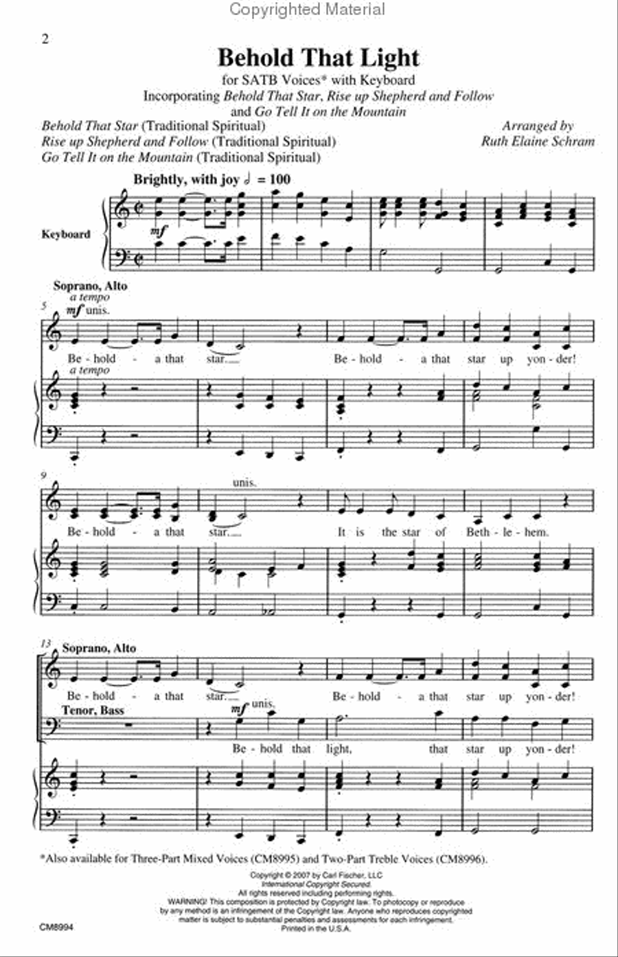 Behold That Light 4-Part scores gallery preview page 2