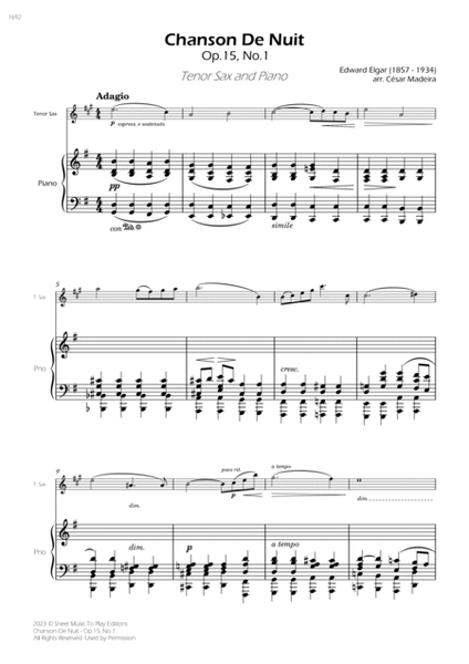 Chanson De Nuit, Op.15 No.1 - Tenor Sax and Piano (Full Score and Parts) image number null