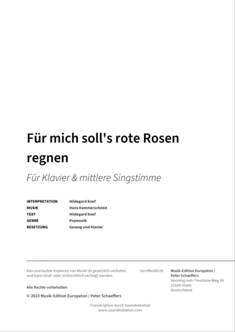 Für mich soll's rote Rosen regnen Voice Solo scores gallery preview page 2
