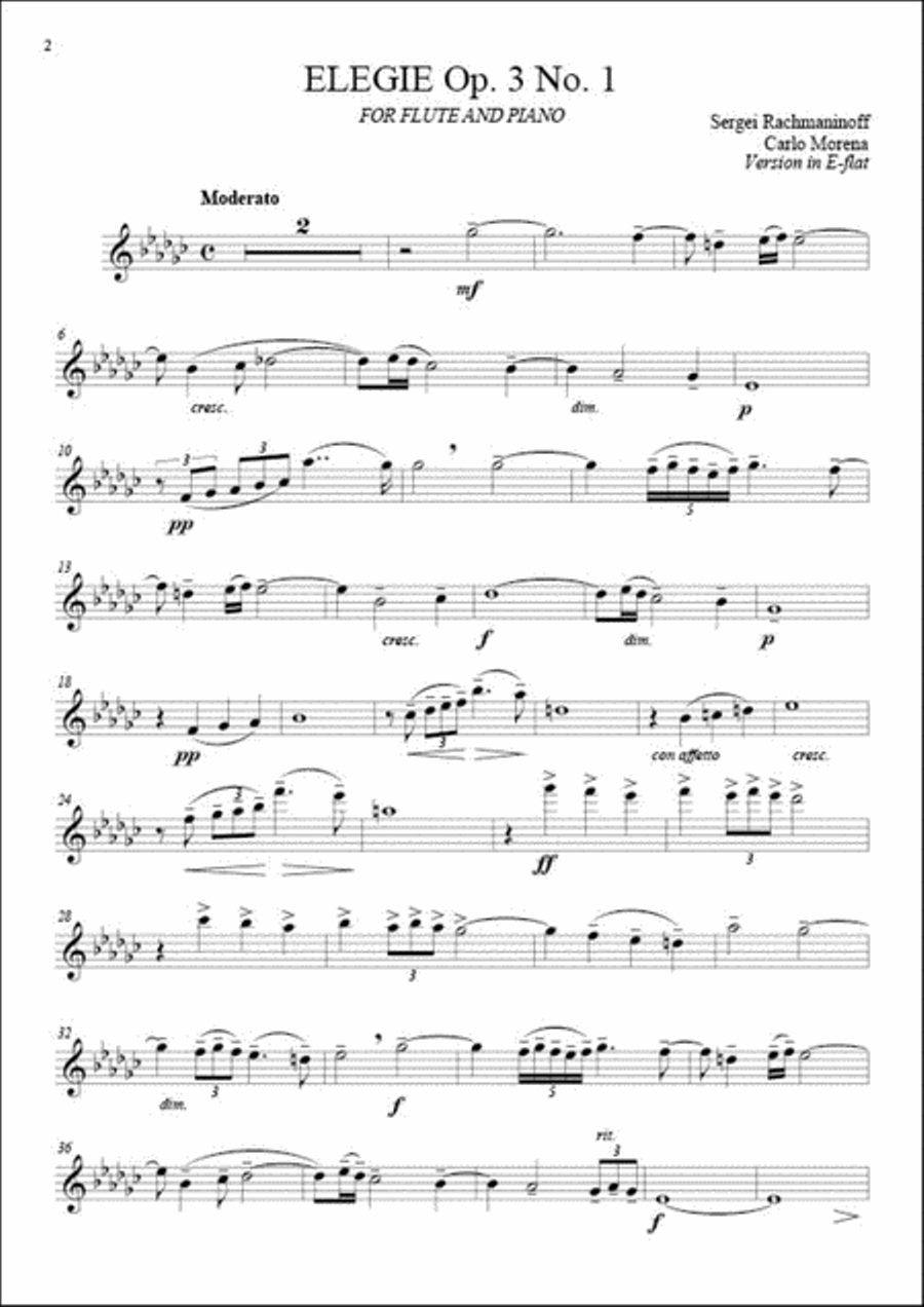 Elegie Op. 3 No. 1, for Flute and Piano Flute Solo scores gallery preview page 2