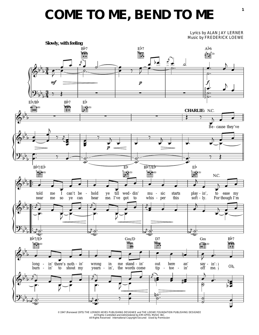 Come To Me, Bend To Me Piano, Vocal, Guitar scores gallery preview page 1