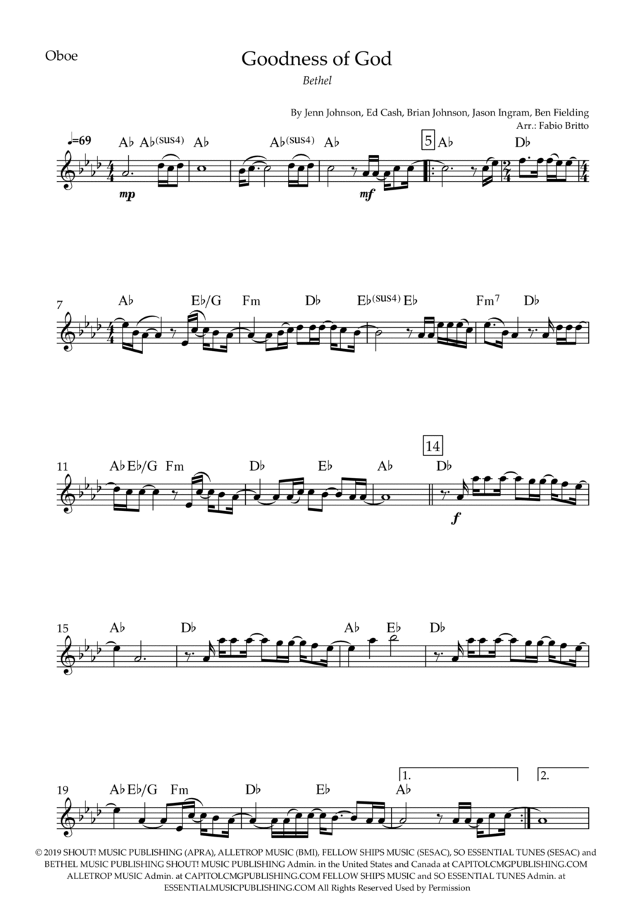 Goodness Of God Oboe Solo scores gallery preview page 1