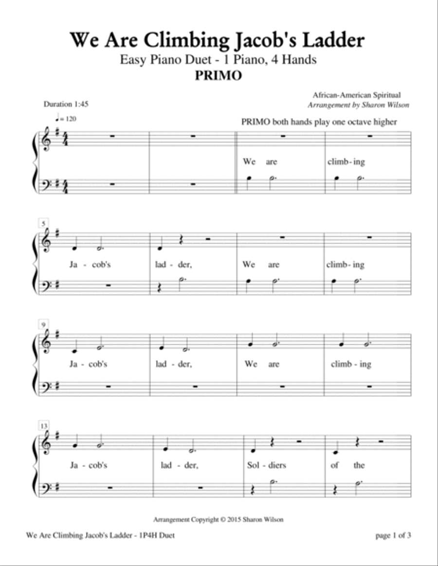 We Are Climbing Jacob's Ladder (Easy Piano Duet; 1 Piano, 4 Hands) Easy Piano scores gallery preview page 2