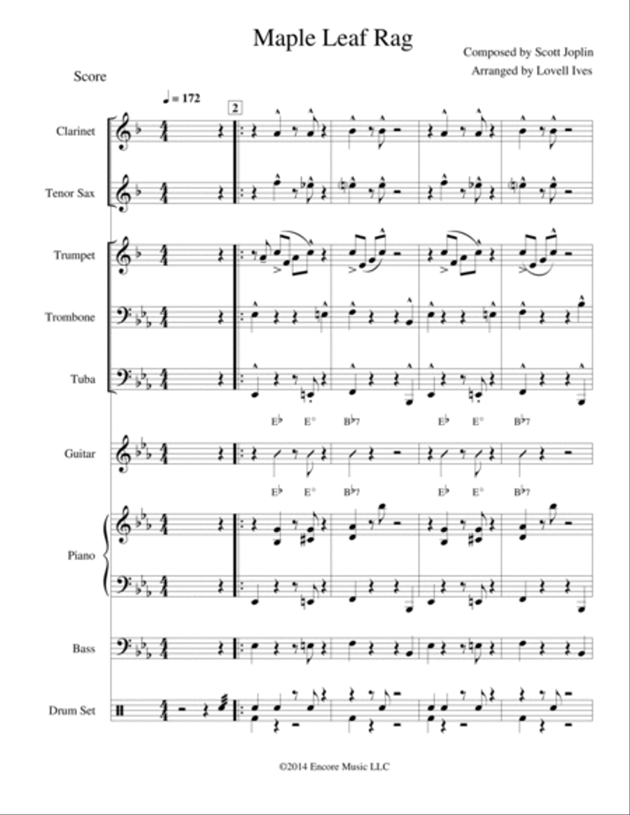 Maple Leaf Rag for Dixieland Jazz Combo by Scott Joplin Jazz Ensemble scores gallery preview page 2