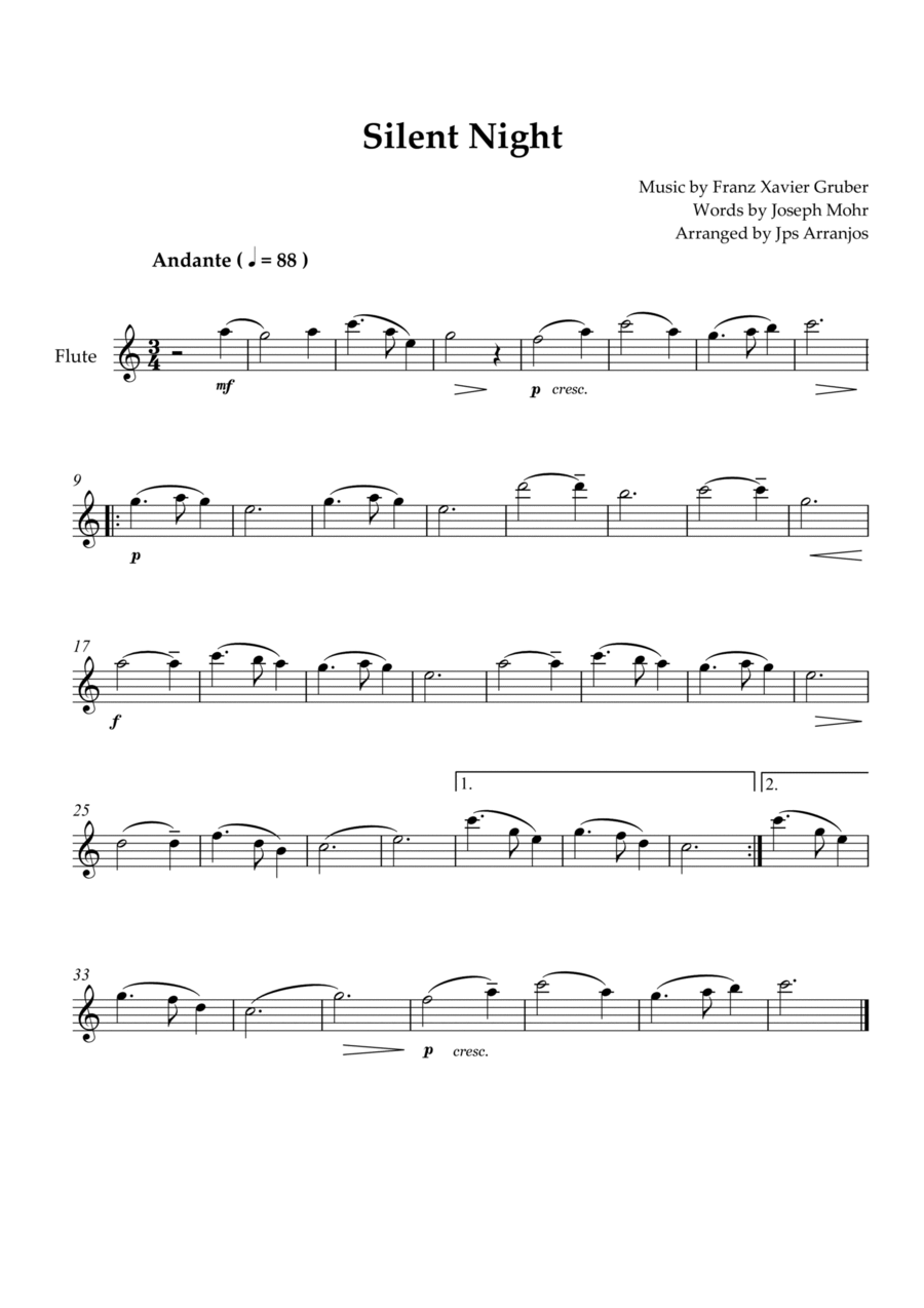 Silent Night For Flute Solo Flute Solo scores gallery preview page 1