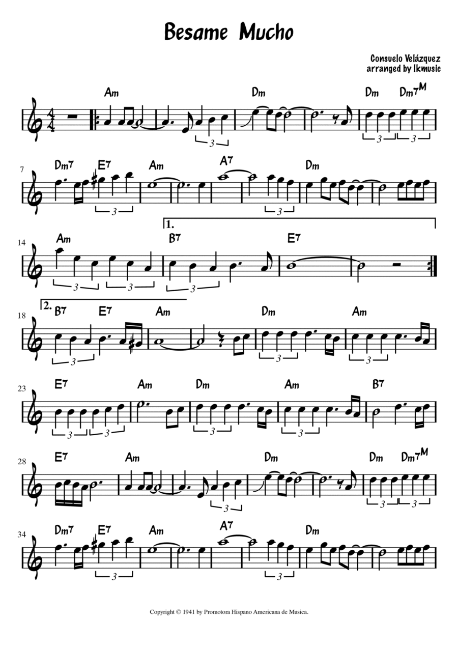 Bésame Mucho Alto Saxophone scores gallery preview page 1