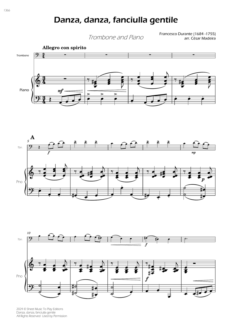 Danza, danza, fanciulla gentile - Trombone and Piano (Full Score and Parts) Piano scores gallery preview page 3