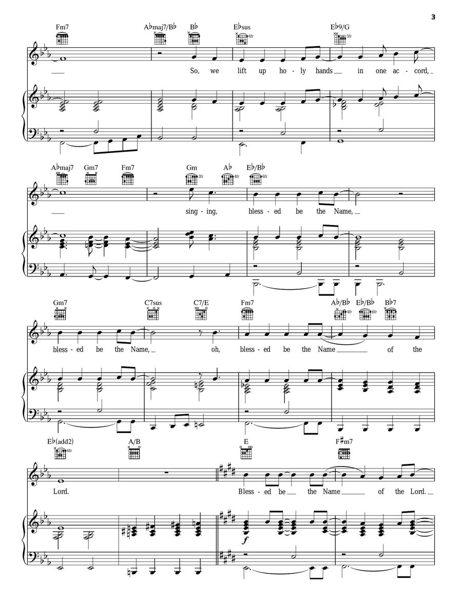 Blessed Be The Name Of The Lord Piano, Vocal, Guitar scores gallery preview page 3