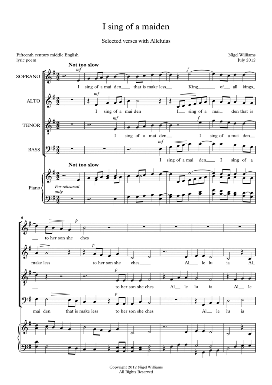 I Sing of a Maiden, for SATB choir 4-Part scores gallery preview page 1