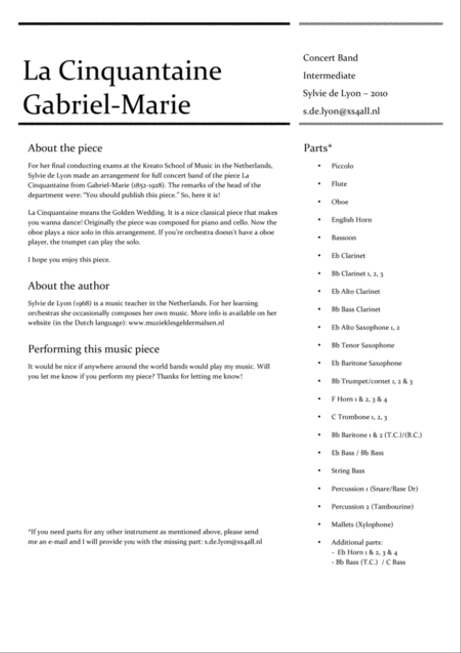 La Cinquantaine Concert Band scores gallery preview page 2