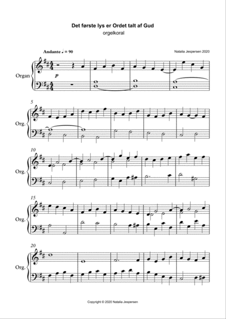 Det første lys er Ordet talt af Gud Organ Solo scores gallery preview page 1