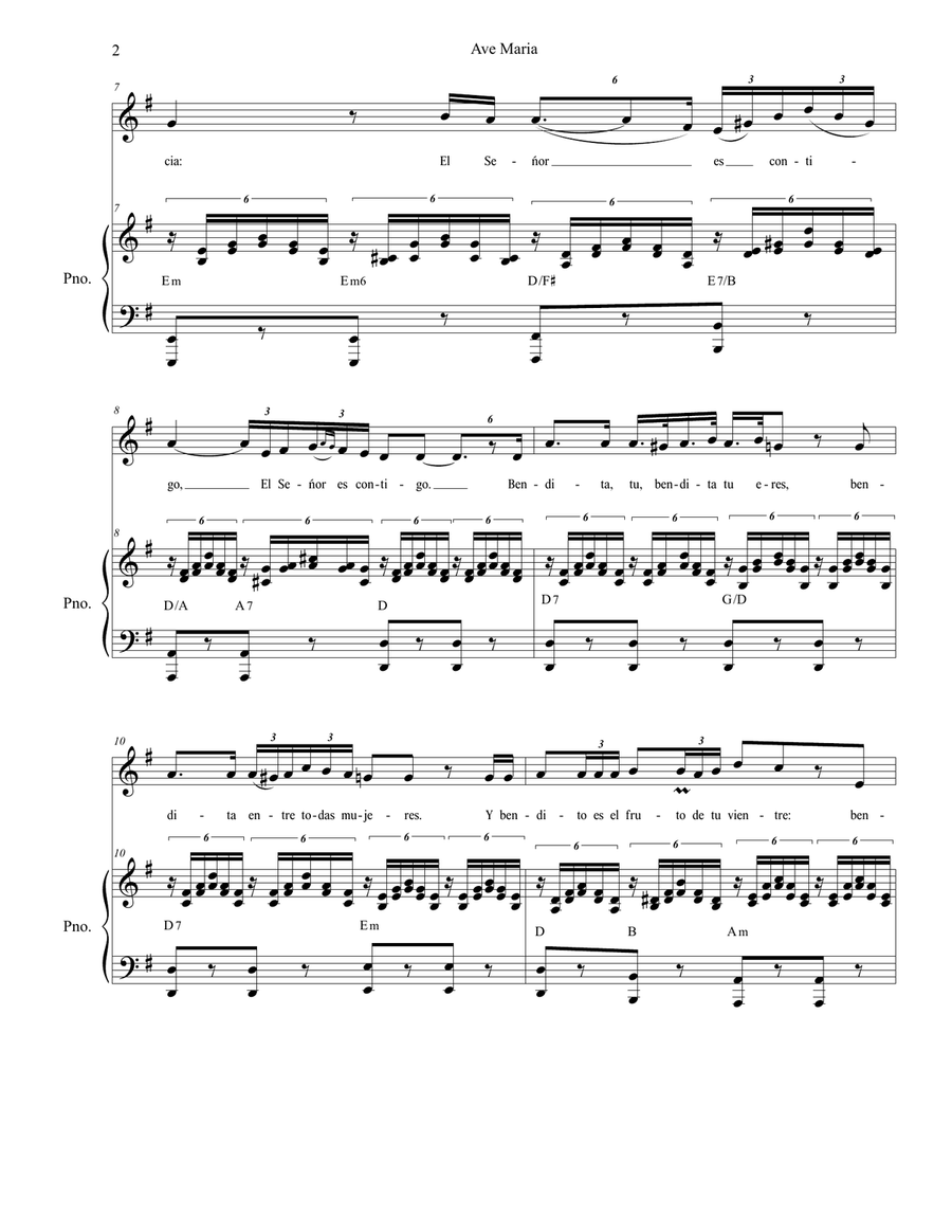 Ave Maria (Spanish Lyrics - Low Voice - Piano Accompaniment) Low Voice scores gallery preview page 2