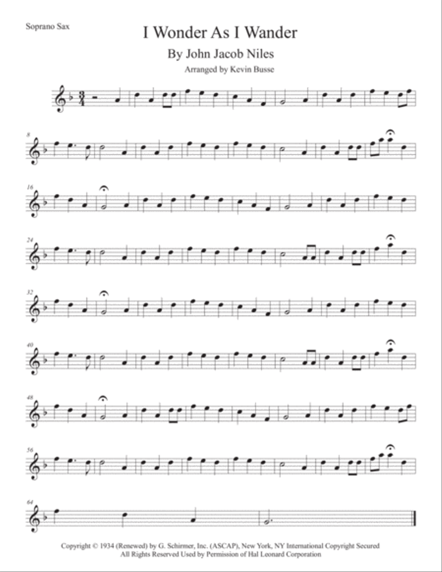 I Wonder As I Wander Soprano Saxophone scores gallery preview page 1