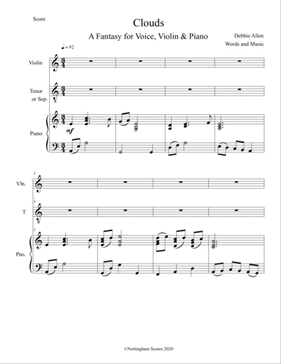 Clouds, A Fantasy for Voice, Violin and Piano Tenor Voice scores gallery preview page 4