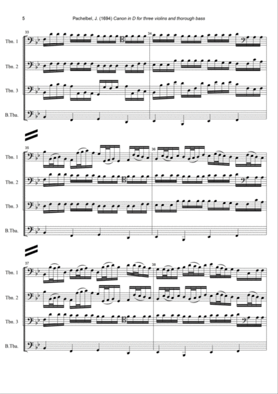J. Pachelbel - Canon in D-dur, arr. for 3 Trombones (Baritones) & Bass Tuba (or Bass Trombone) Trombone Trio scores gallery preview page 5