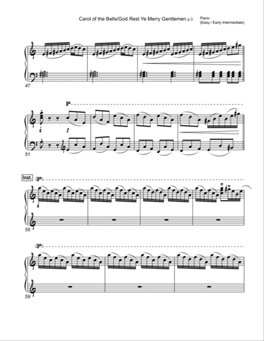 Carol of the Bells / God Rest Ye Merry Gentlemen - Piano (Easy/Early Intermediate Level) Piano Solo scores gallery preview page 5