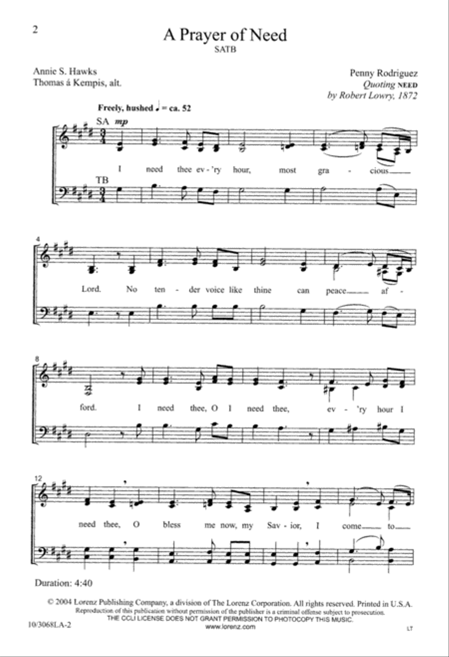 A Prayer of Need A Prayer of Need 4-Part scores gallery preview page 2