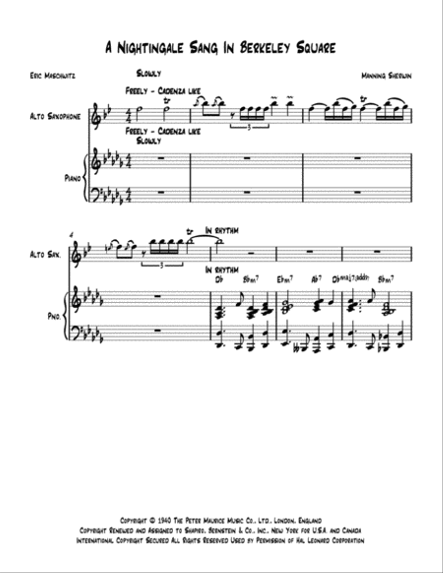 A Nightingale Sang In Berkeley Square Alto Saxophone scores gallery preview page 2