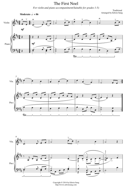 The First Noel (for violin and piano, suitable for grades 1-5) image number null