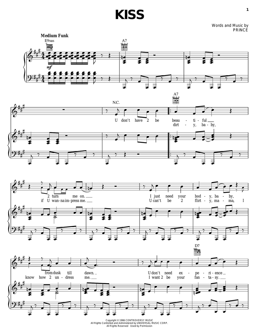 Kiss Kiss Piano, Vocal, Guitar scores gallery preview page 1