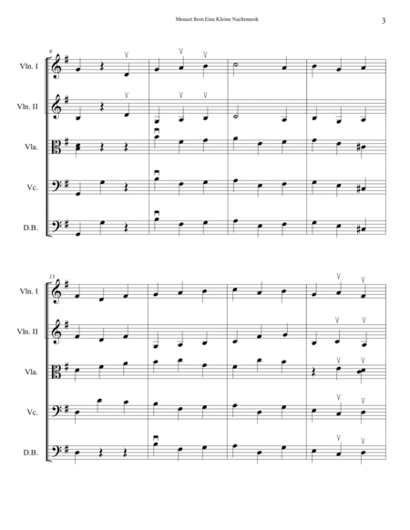 Menuet from Eine Kleine Nachtmusik, EASY for string orchestra. SCORE & PARTS. image number null