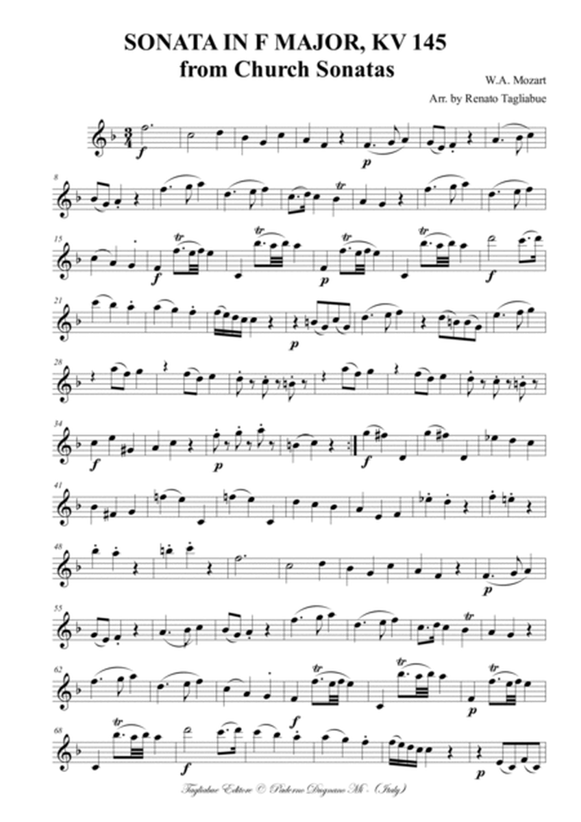Mozart, SONATA IN D MAJOR, KV 144. From Church Sonatas. Arr. for String Quartet image number null