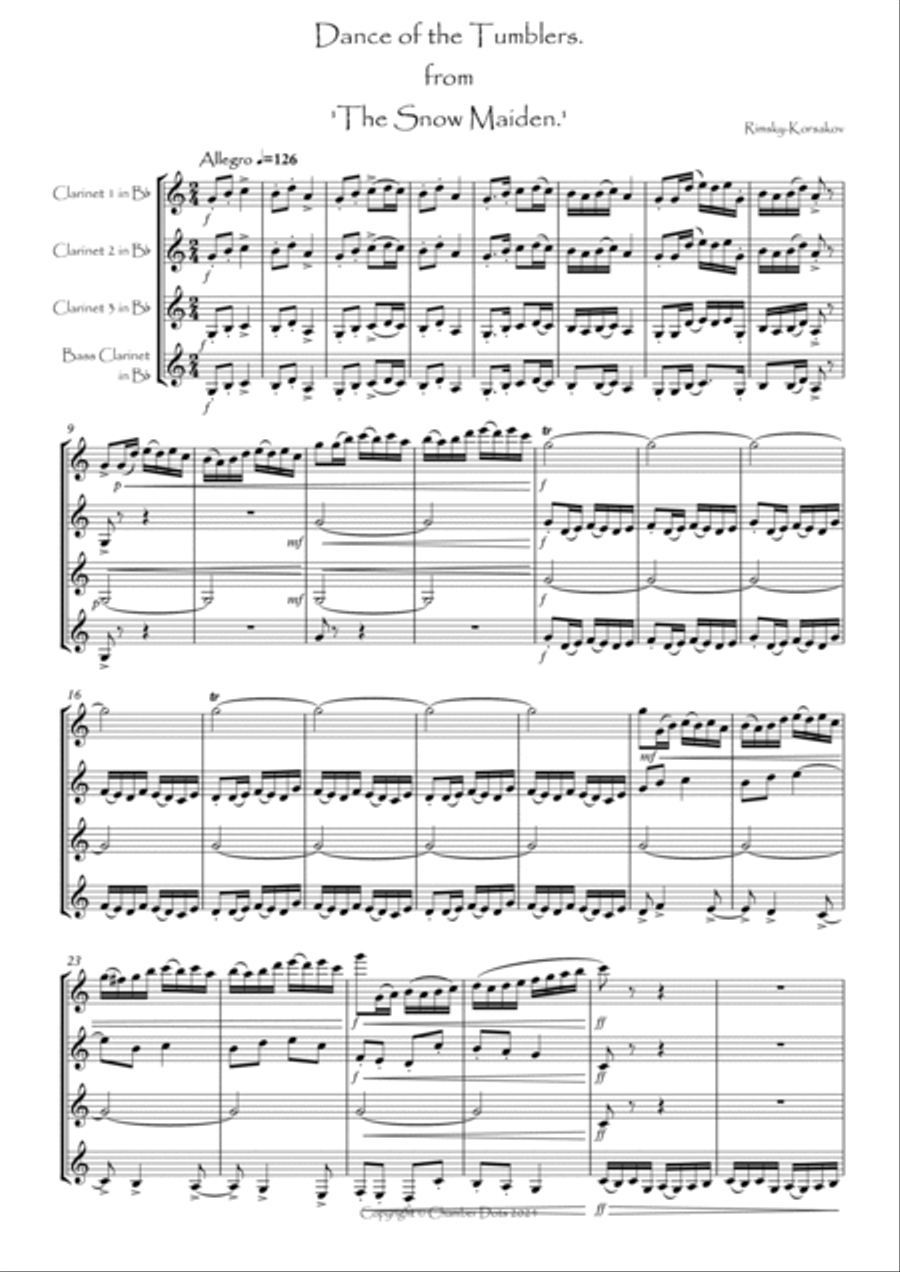 Dance of the Tumblers from 'The Snow Maiden Clarinet Quartet scores gallery preview page 2