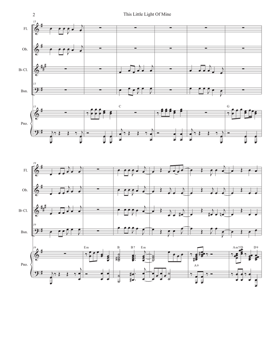 This Little Light Of Mine (Woodwind Quartet and Piano) Woodwind Quartet scores gallery preview page 2