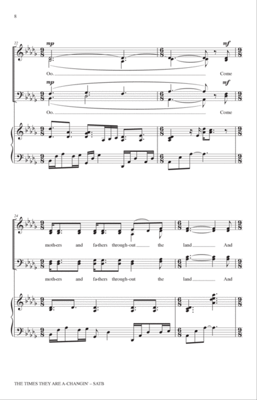 The Times They Are A-Changin' (arr. Adam Podd) 4-Part scores gallery preview page 6