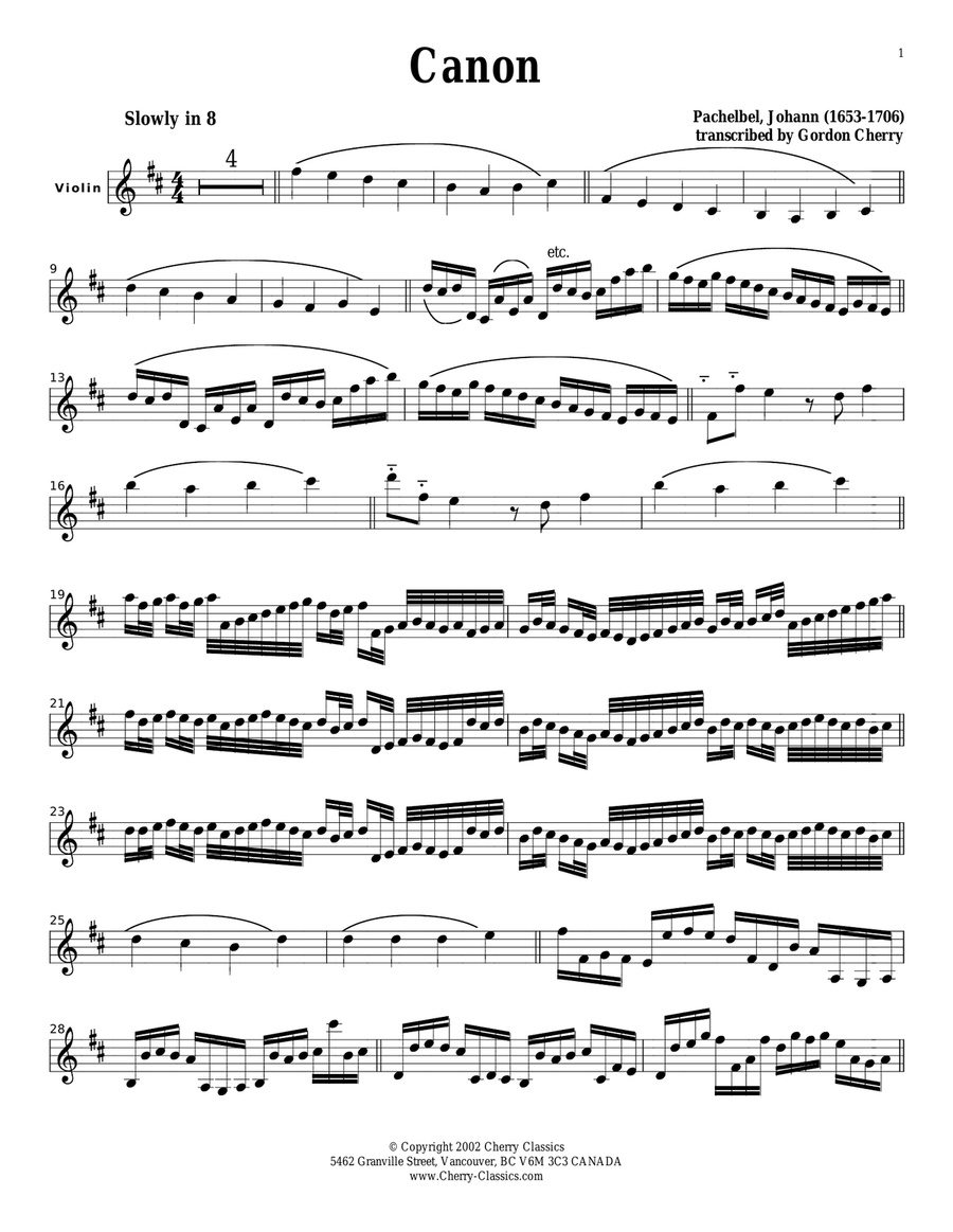 Canon for Violin and Piano Violin Solo scores gallery preview page 2