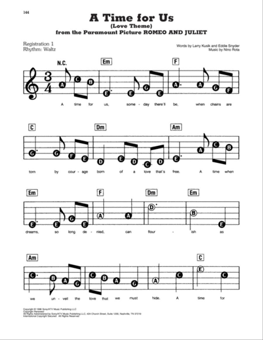 A Time For Us (Love Theme) (from Romeo And Juliet) Electronic Keyboard scores gallery preview page 1