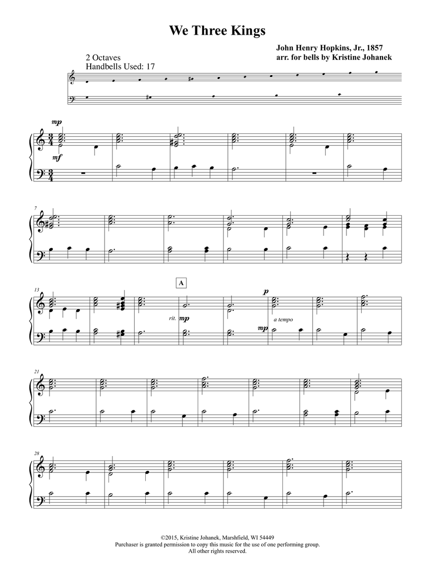 We Three Kings (2 Octave Handbell, Hand Chimes or Tone Chimes) 2-Octaves scores gallery preview page 2