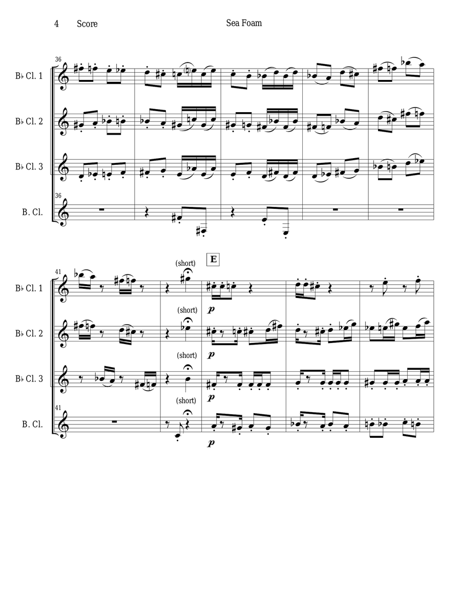 Frank Bridge - Sea-Foam set for clarinet quartet Clarinet Quartet scores gallery preview page 4