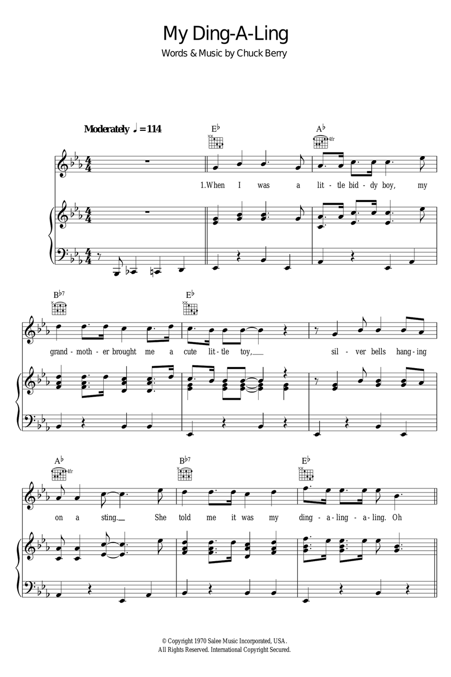 My Ding-A-Ling Piano, Vocal scores gallery preview page 1