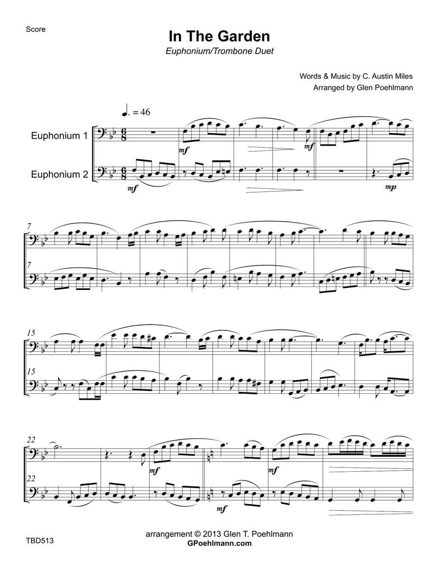 IN THE GARDEN - EUPHONIUM/TROMBONE/BARITONE TC DUET (unaccompanied) Brass Duet scores gallery preview page 1