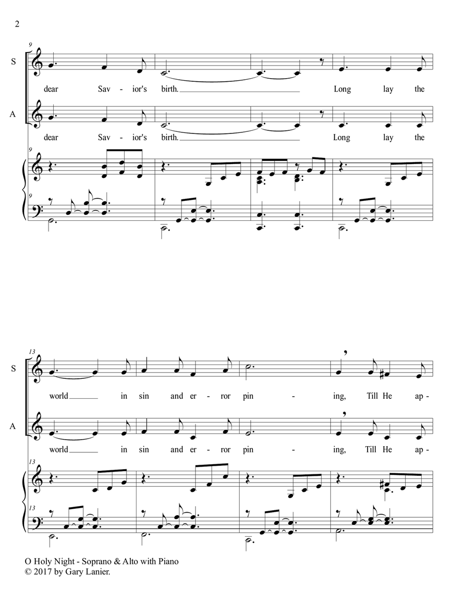 O HOLY NIGHT (Vocal SA Duet with Piano - Score & SA Part included) SA scores gallery preview page 3